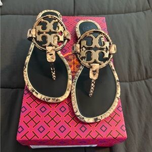 Tory Burch Snakeskin Metal Miller Sandals